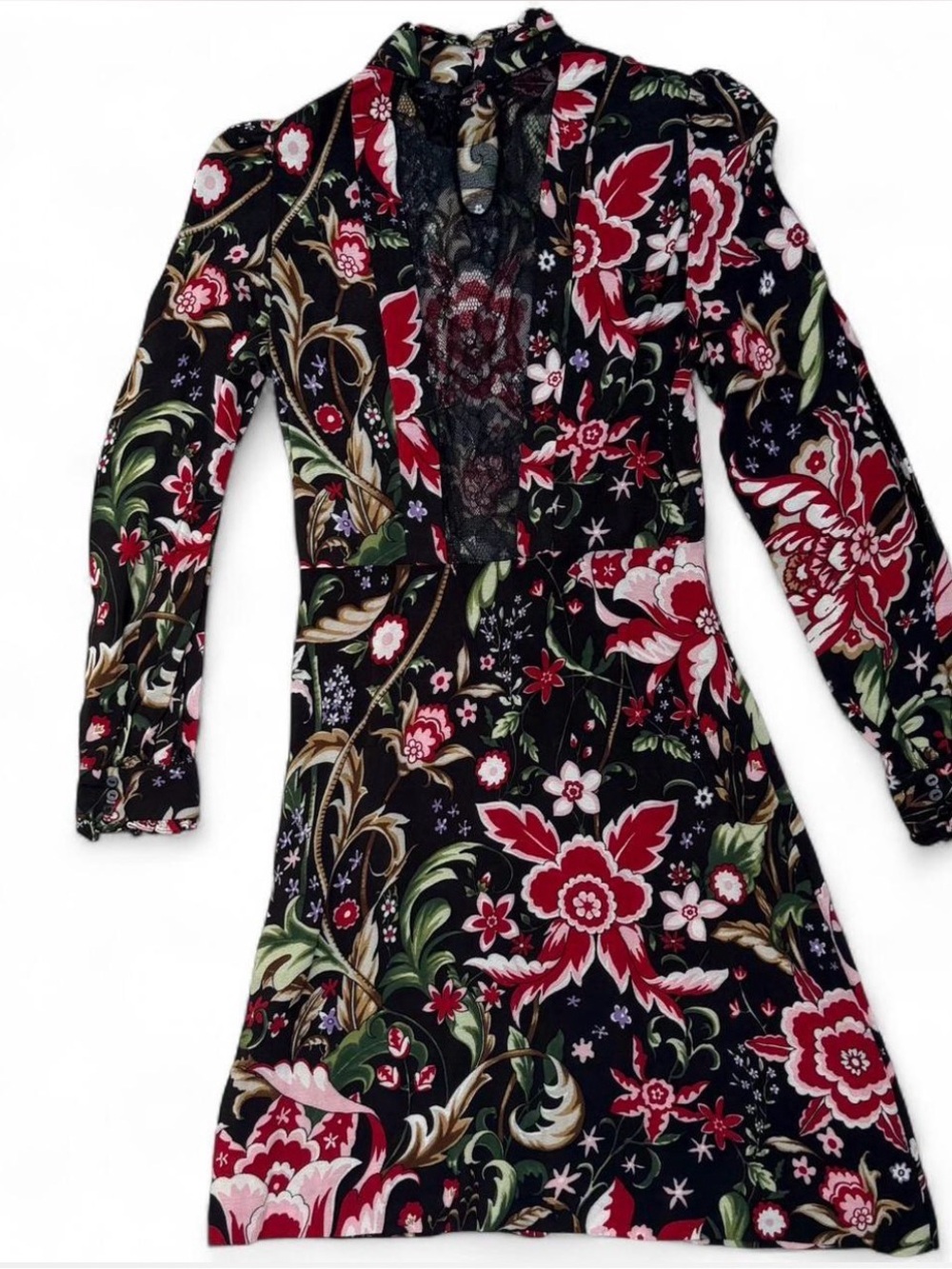 Zara Black Dress with Red & Pink Floral Print lace and ruffle details - Picture 5 of 8